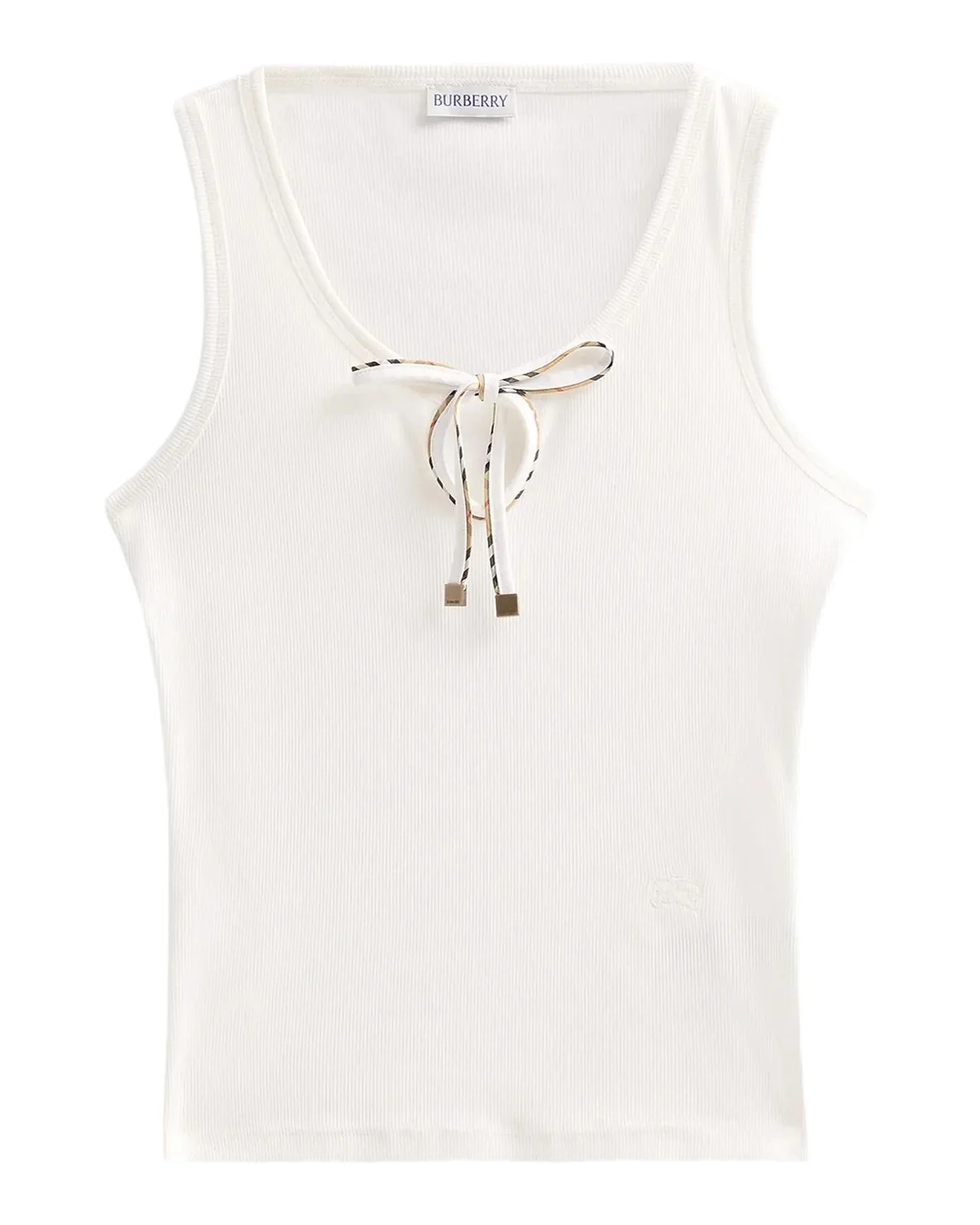 Tierra Check Tie Scoop-Neck Cotton Rib Tank Top Tierra Check Tie Scoop-Neck Cotton Rib Tank Top