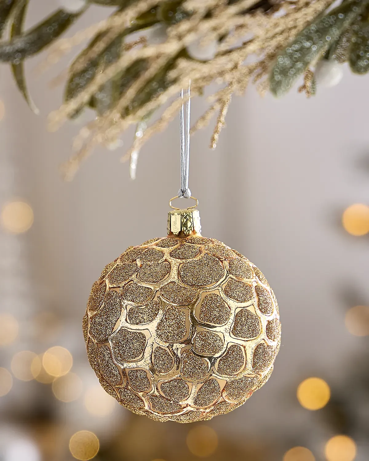 Exclusive Glitter-Embellished Matte Gold Ball Christmas Ornament