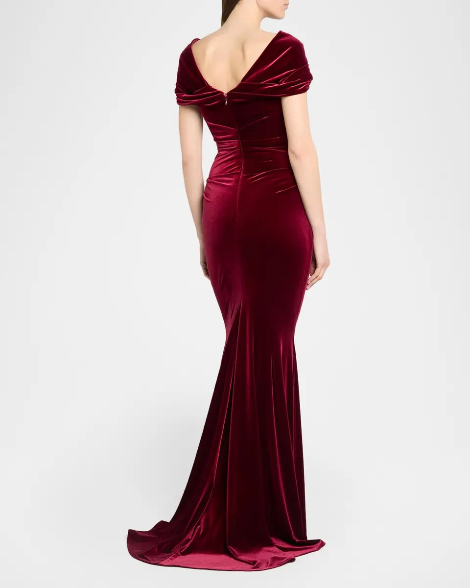 Talbot Runhof Kate Draped Velvet Mermaid Gown | Thumbnail 3 Talbot Runhof Kate Draped Velvet Mermaid Gown | Thumbnail 3