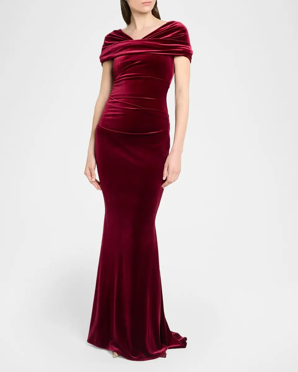 Talbot Runhof Kate Draped Velvet Mermaid Gown | Thumbnail 4 Talbot Runhof Kate Draped Velvet Mermaid Gown | Thumbnail 4