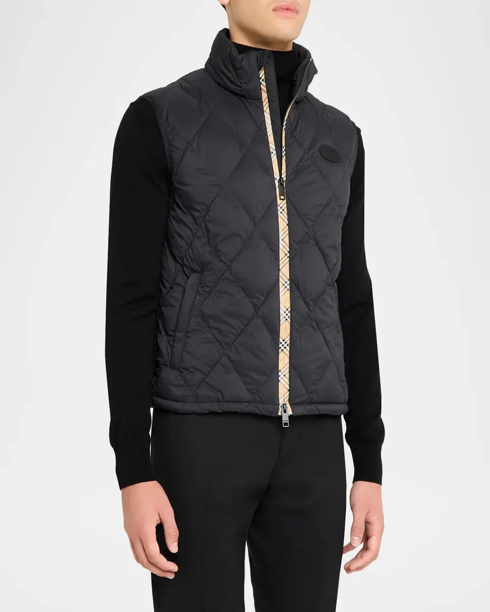 Burberry Men's Acresford Check-Tape Quilted Vest | Thumbnail 5 Burberry Men's Acresford Check-Tape Quilted Vest | Thumbnail 5
