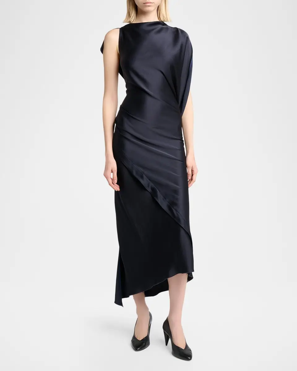 Victoria Beckham Kyra Satin Asymmetric Midi Dress | Thumbnail 2