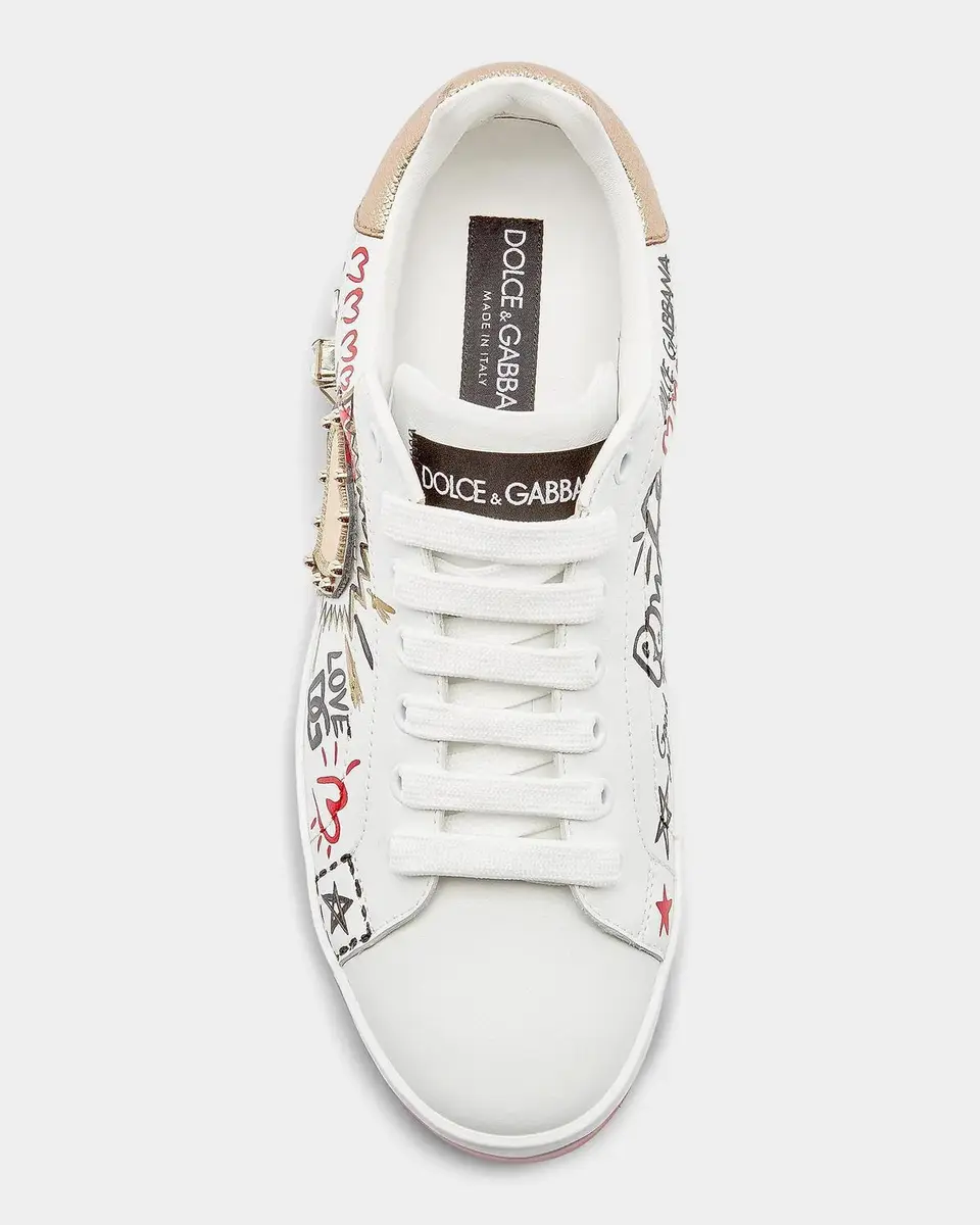 Dolce & Gabbana Embellished Printed Leather Low-Top Sneakers | Thumbnail 4