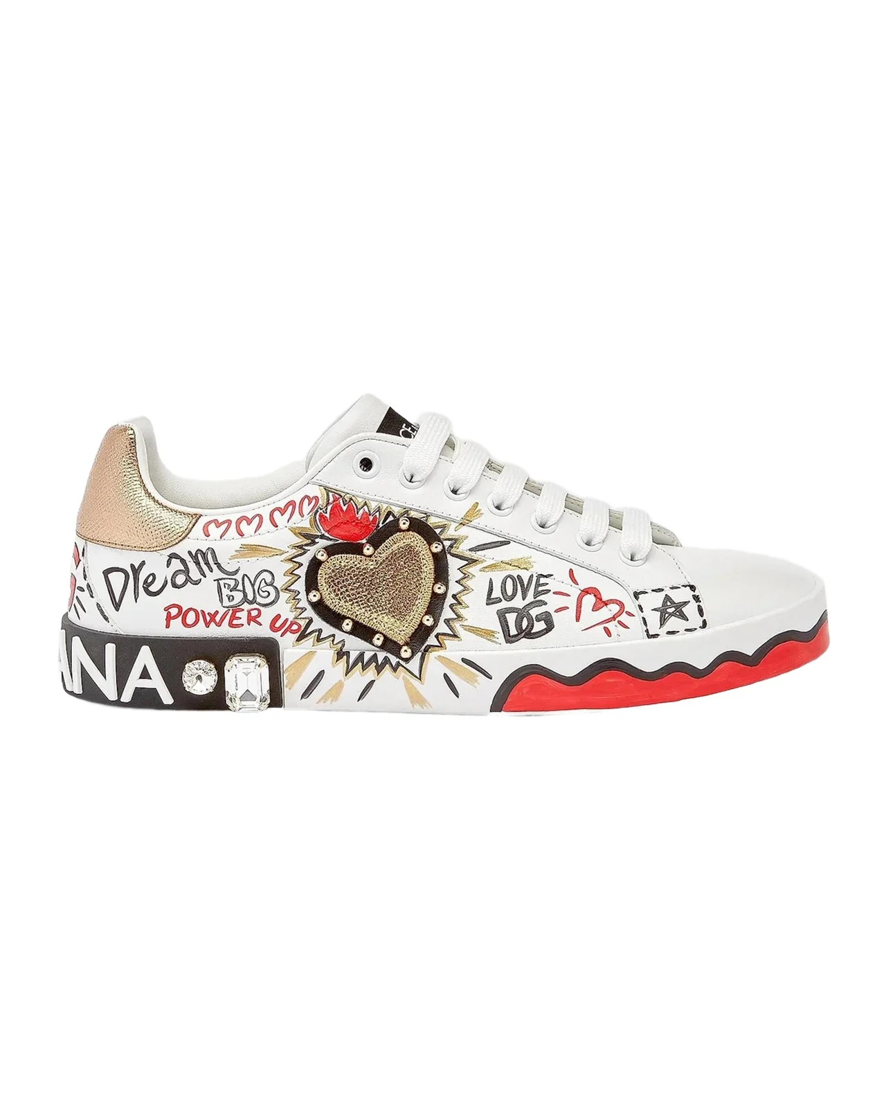 Dolce & Gabbana Embellished Printed Leather Low-Top Sneakers