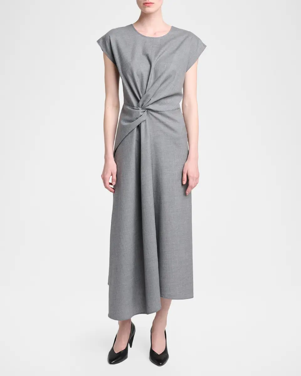 Victoria Beckham Aria Twisted Wool Cap-Sleeve Midi Dress | Thumbnail 2 Victoria Beckham Aria Twisted Wool Cap-Sleeve Midi Dress | Thumbnail 2