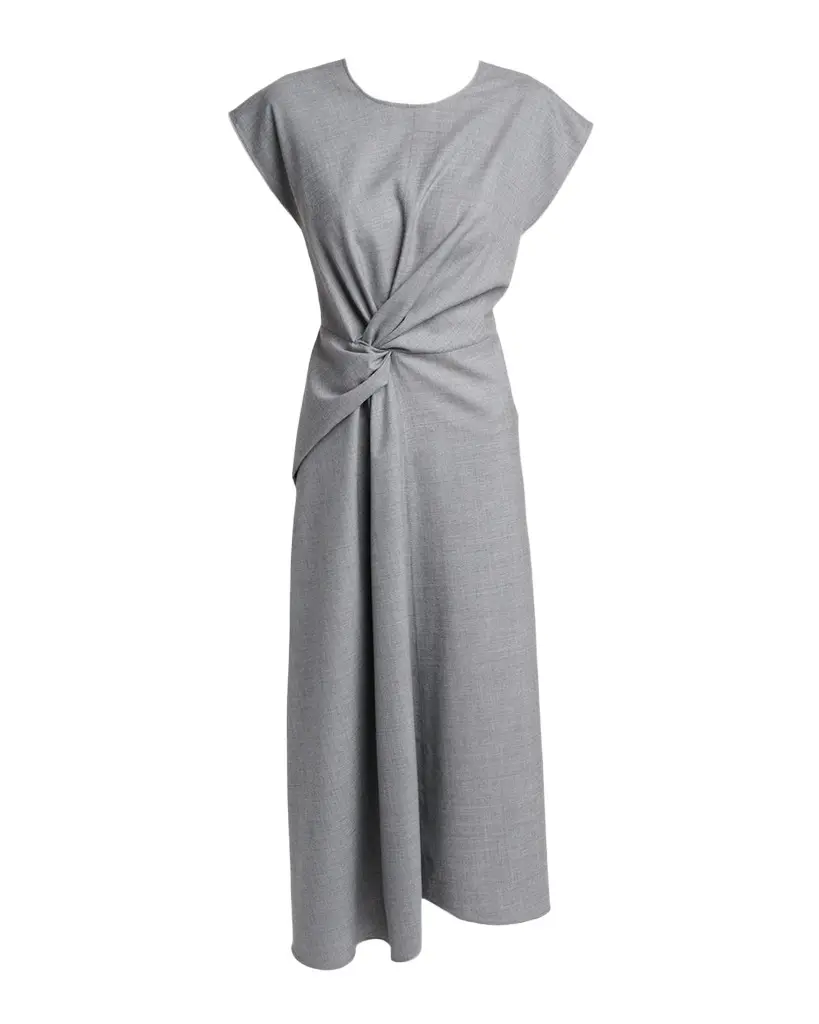 Victoria Beckham Aria Twisted Wool Cap-Sleeve Midi Dress | Image 1 Victoria Beckham Aria Twisted Wool Cap-Sleeve Midi Dress | Image 1