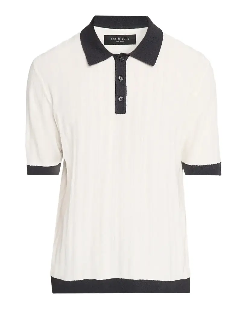 rag & bone Men's Zuma Stripe Contrast-Trim Polo Shirt | Image 1 rag & bone Men's Zuma Stripe Contrast-Trim Polo Shirt | Image 1