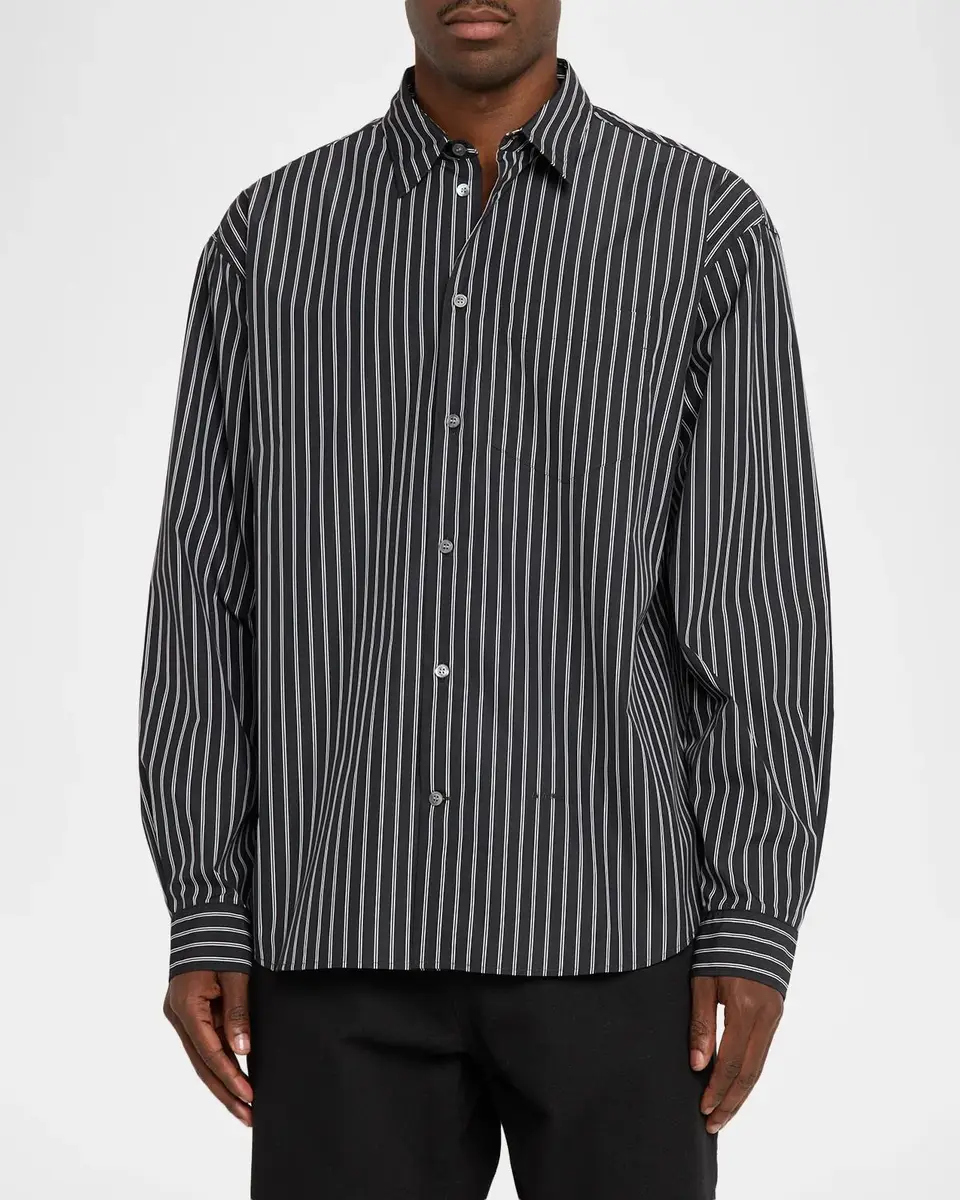 Marni Men's Pencil Stripe Cotton-Nylon Sport Shirt | Thumbnail 4 Marni Men's Pencil Stripe Cotton-Nylon Sport Shirt | Thumbnail 4