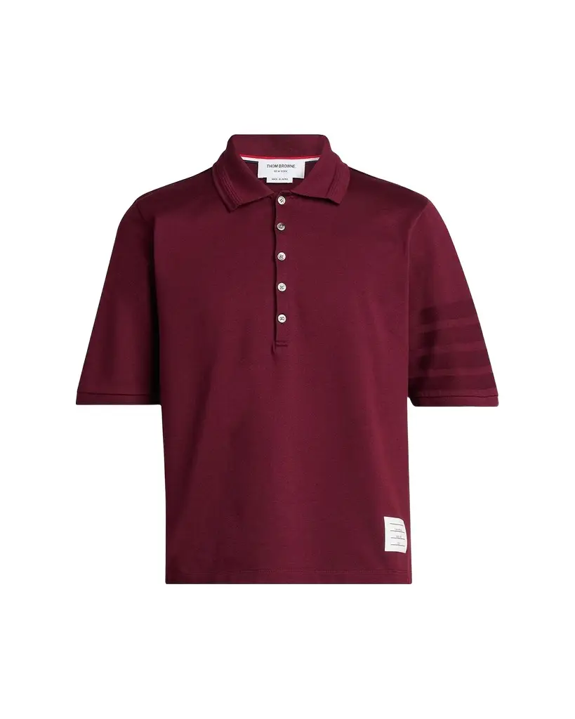 Thom Browne Men's Cotton 4-Bar Sleeve Name Applique Polo Shirt | Image 1 Thom Browne Men's Cotton 4-Bar Sleeve Name Applique Polo Shirt | Image 1