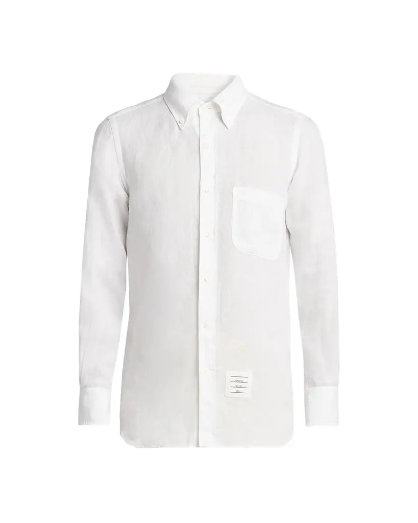 Thom Browne Men's Linen Garment Dyed Button-Down Shirt | Image 1 Thom Browne Men's Linen Garment Dyed Button-Down Shirt | Image 1