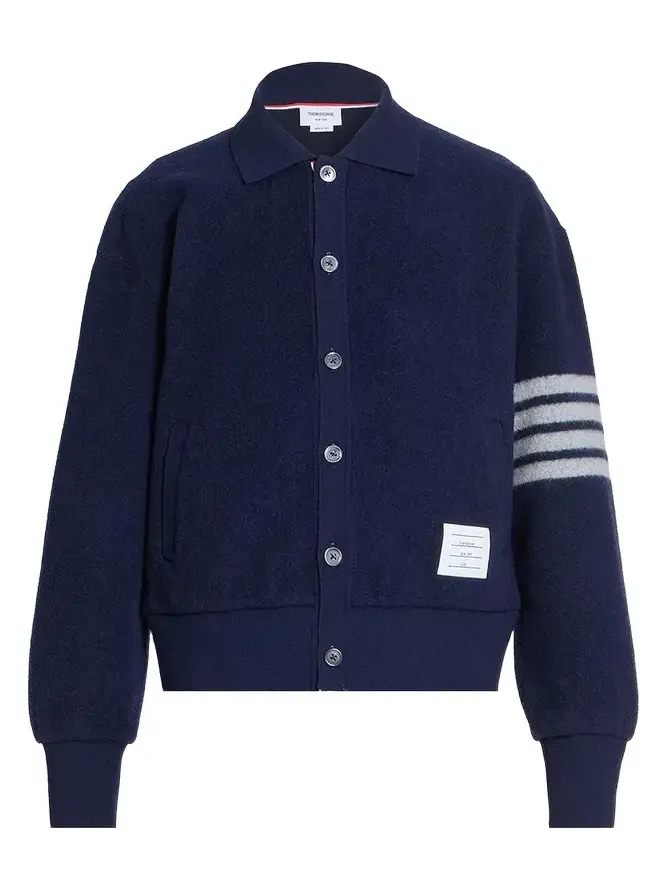 Thom Browne Men's Wool Fleece Polo Cardigan