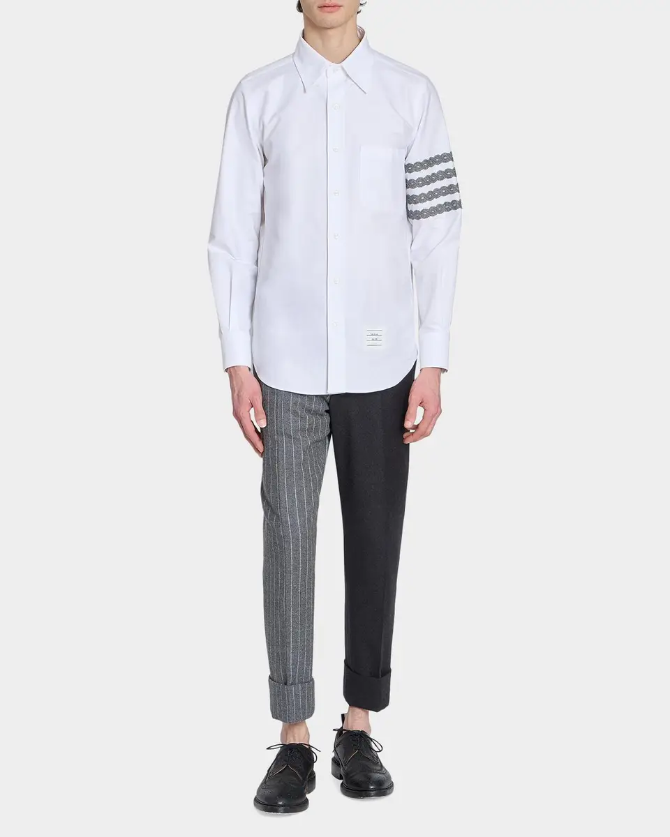 Thom Browne Men's Unraveling Cable 4-Bar Straight-Fit Oxford Shirt | Thumbnail 2 Thom Browne Men's Unraveling Cable 4-Bar Straight-Fit Oxford Shirt | Thumbnail 2