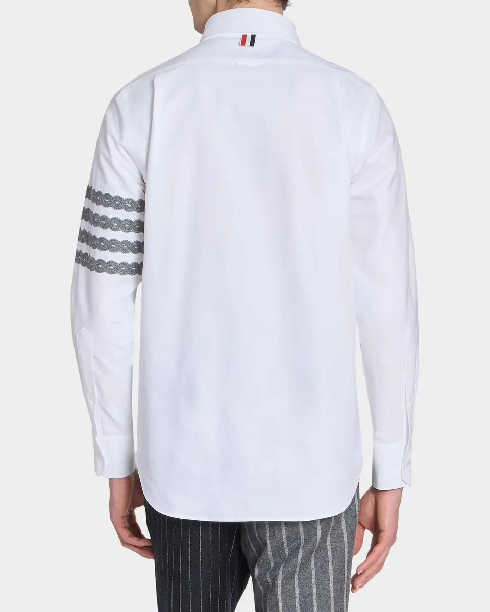 Thom Browne Men's Unraveling Cable 4-Bar Straight-Fit Oxford Shirt | Thumbnail 3 Thom Browne Men's Unraveling Cable 4-Bar Straight-Fit Oxford Shirt | Thumbnail 3