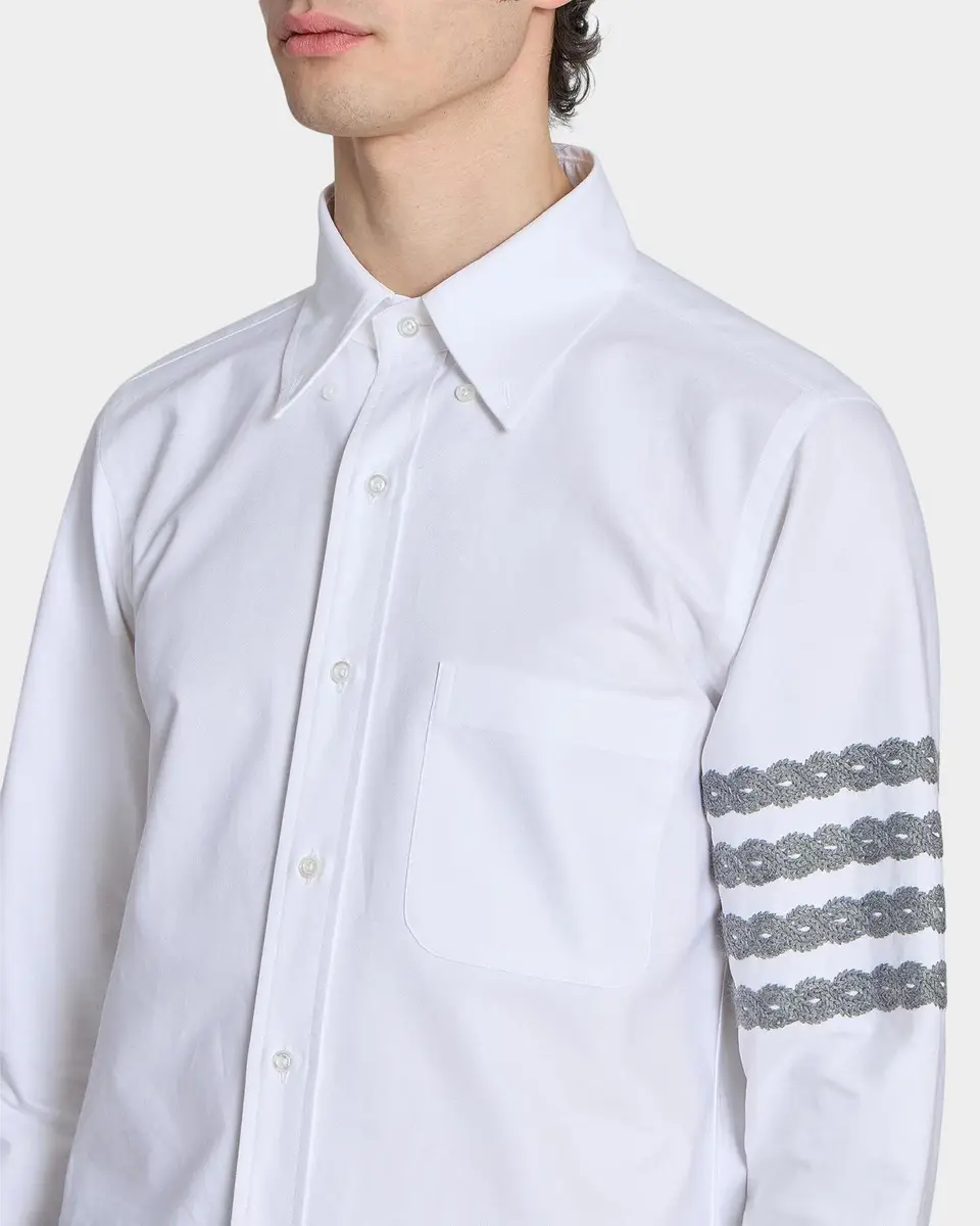 Thom Browne Men's Unraveling Cable 4-Bar Straight-Fit Oxford Shirt | Thumbnail 5 Thom Browne Men's Unraveling Cable 4-Bar Straight-Fit Oxford Shirt | Thumbnail 5