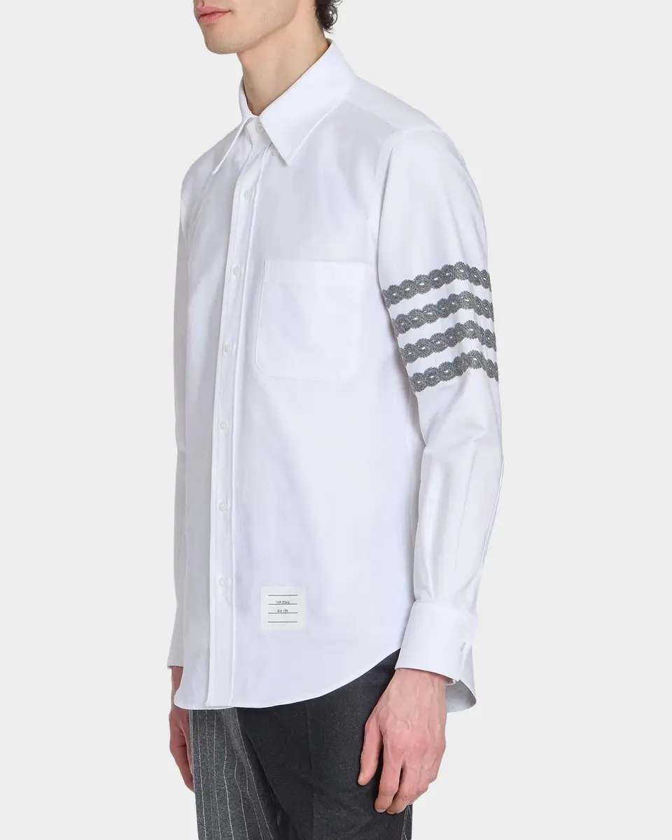 Thom Browne Men's Unraveling Cable 4-Bar Straight-Fit Oxford Shirt | Thumbnail 6 Thom Browne Men's Unraveling Cable 4-Bar Straight-Fit Oxford Shirt | Thumbnail 6