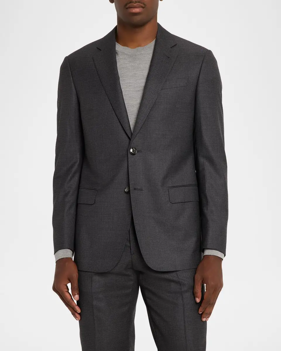 Giorgio Armani Men's Soft Line Wool Micro-Check Single-Breasted Sport Coat | Thumbnail 4 Giorgio Armani Men's Soft Line Wool Micro-Check Single-Breasted Sport Coat | Thumbnail 4