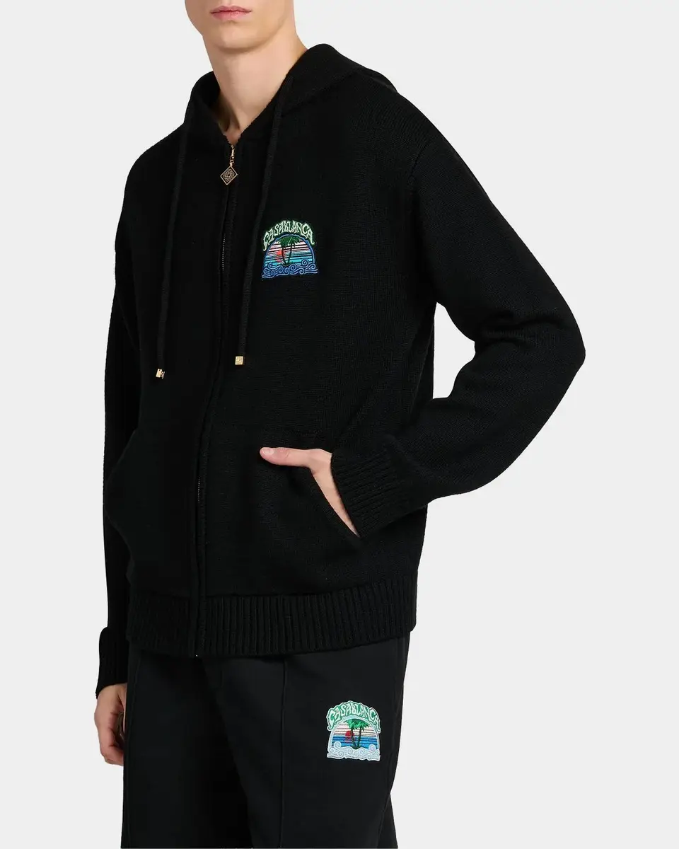 Casablanca Men's Cotton Tuck-Stitch Full-Zip Hoodie | Thumbnail 4 Casablanca Men's Cotton Tuck-Stitch Full-Zip Hoodie | Thumbnail 4