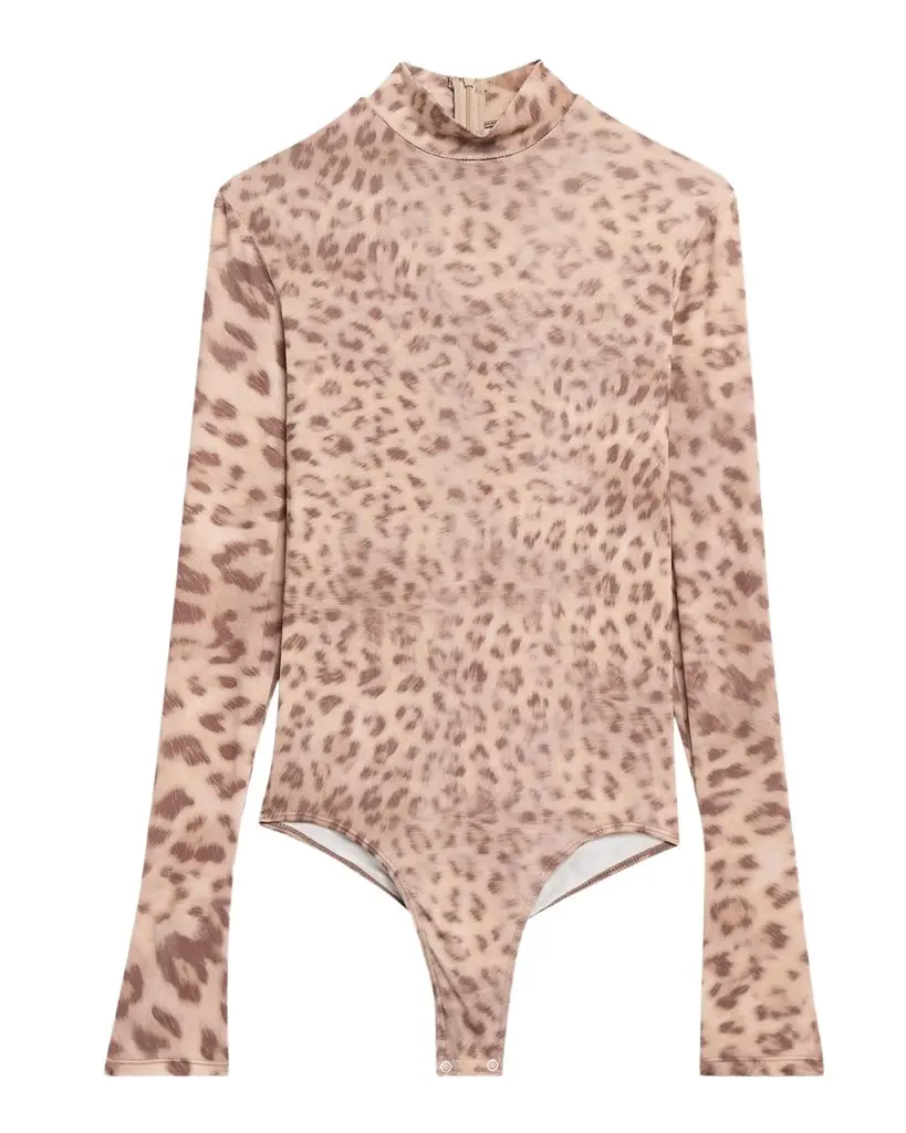 Lapointe Printed Mesh Jersey Mock Neck Bodysuit | Image 1 Lapointe Printed Mesh Jersey Mock Neck Bodysuit | Image 1
