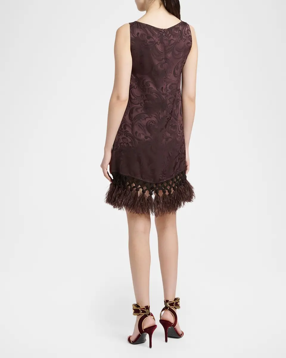 Etro Sleeveless Satin Jacquard Feather Tassel Mini Dress | Thumbnail 3 Etro Sleeveless Satin Jacquard Feather Tassel Mini Dress | Thumbnail 3