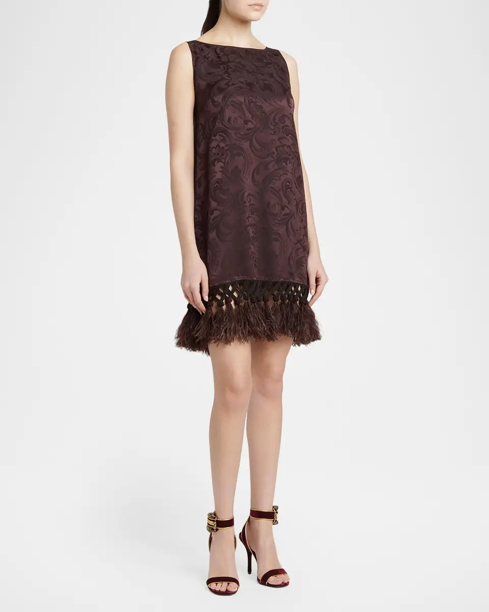 Etro Sleeveless Satin Jacquard Feather Tassel Mini Dress | Thumbnail 4 Etro Sleeveless Satin Jacquard Feather Tassel Mini Dress | Thumbnail 4