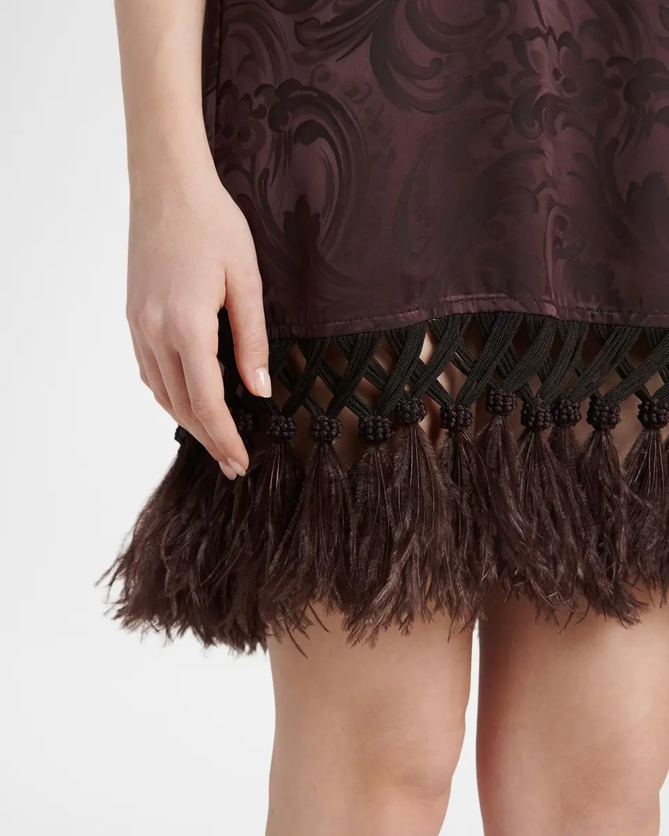 Etro Sleeveless Satin Jacquard Feather Tassel Mini Dress | Thumbnail 5 Etro Sleeveless Satin Jacquard Feather Tassel Mini Dress | Thumbnail 5