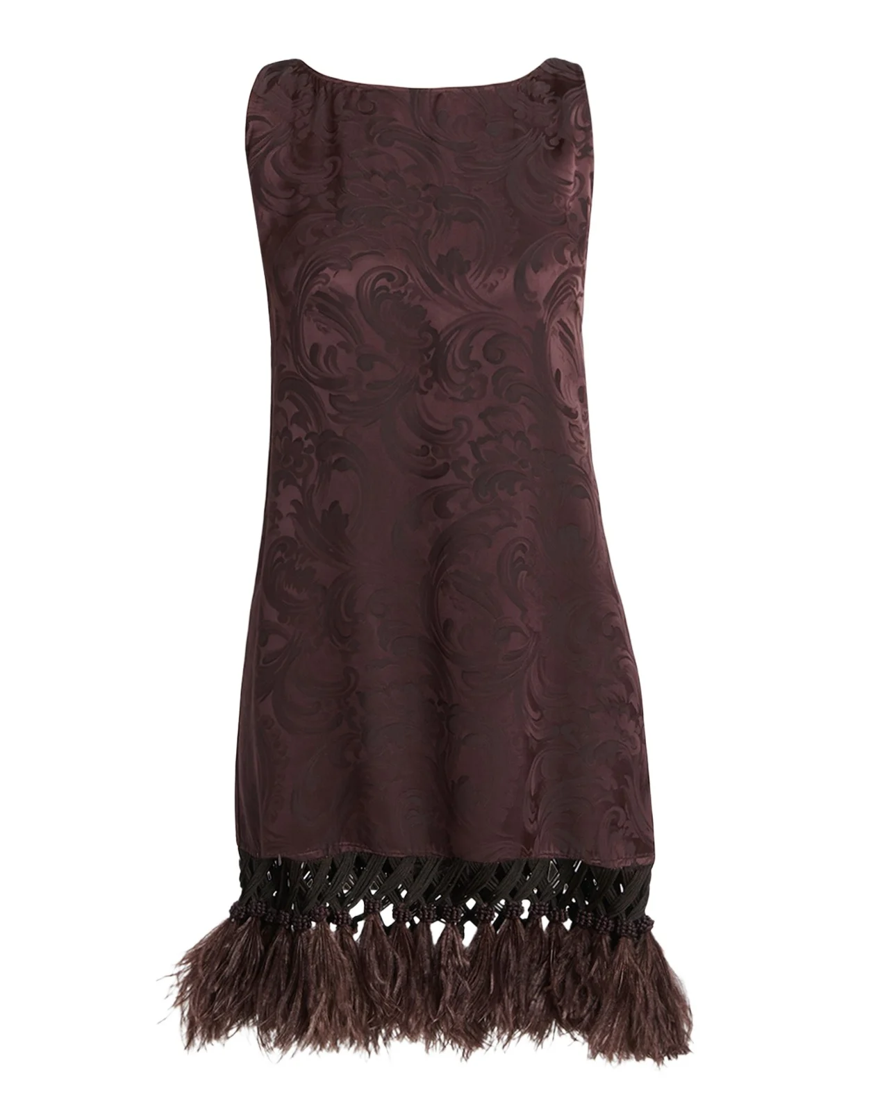 Sleeveless Satin Jacquard Feather Tassel Mini Dress Sleeveless Satin Jacquard Feather Tassel Mini Dress