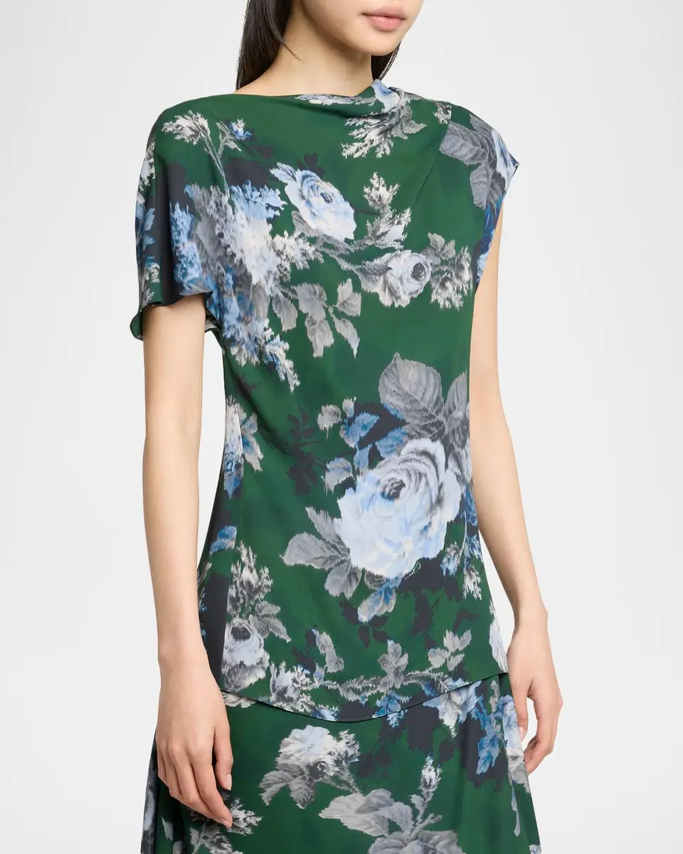 Erdem Draped Floral Crepe Top | Thumbnail 4 Erdem Draped Floral Crepe Top | Thumbnail 4