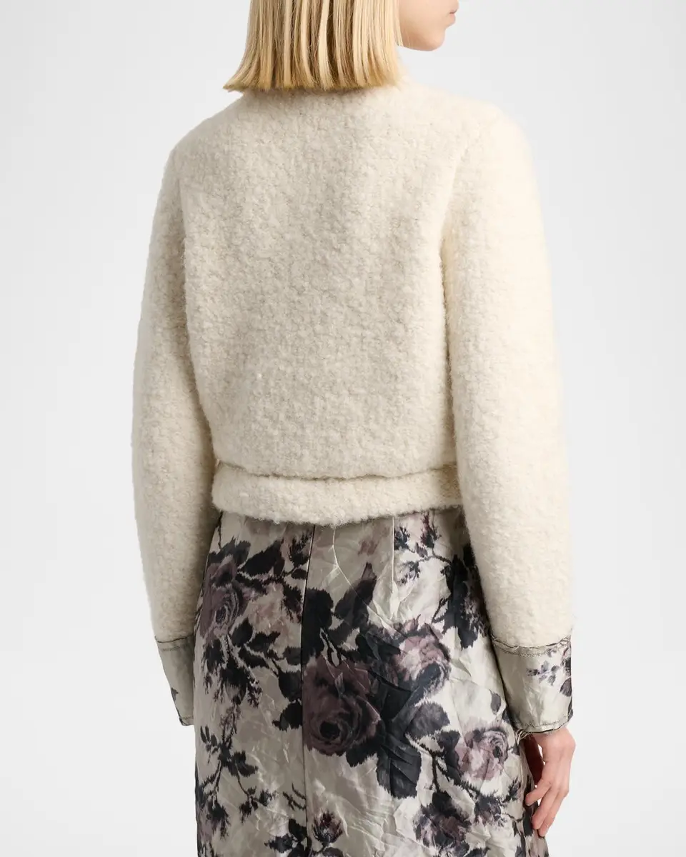 Erdem Metallic Floral Jacquard & Alpaca Boucle Crop Cardigan | Thumbnail 3 Erdem Metallic Floral Jacquard & Alpaca Boucle Crop Cardigan | Thumbnail 3