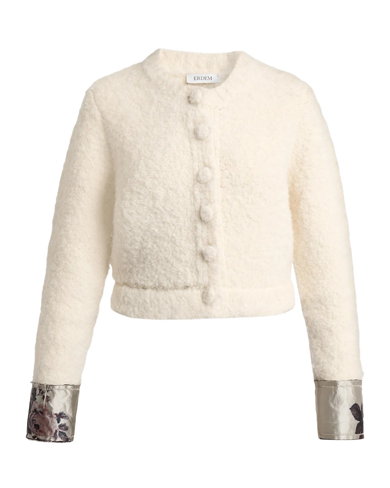 Metallic Floral Jacquard & Alpaca Boucle Crop Cardigan