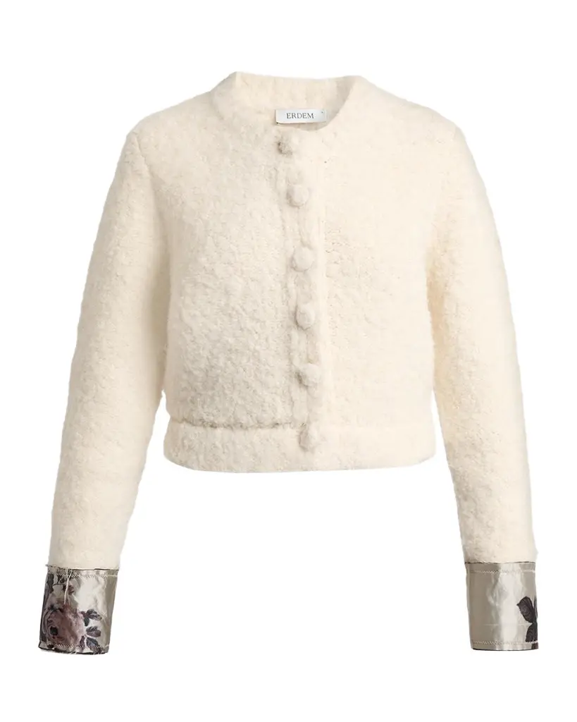 Erdem Metallic Floral Jacquard & Alpaca Boucle Crop Cardigan | Image 1 Erdem Metallic Floral Jacquard & Alpaca Boucle Crop Cardigan | Image 1