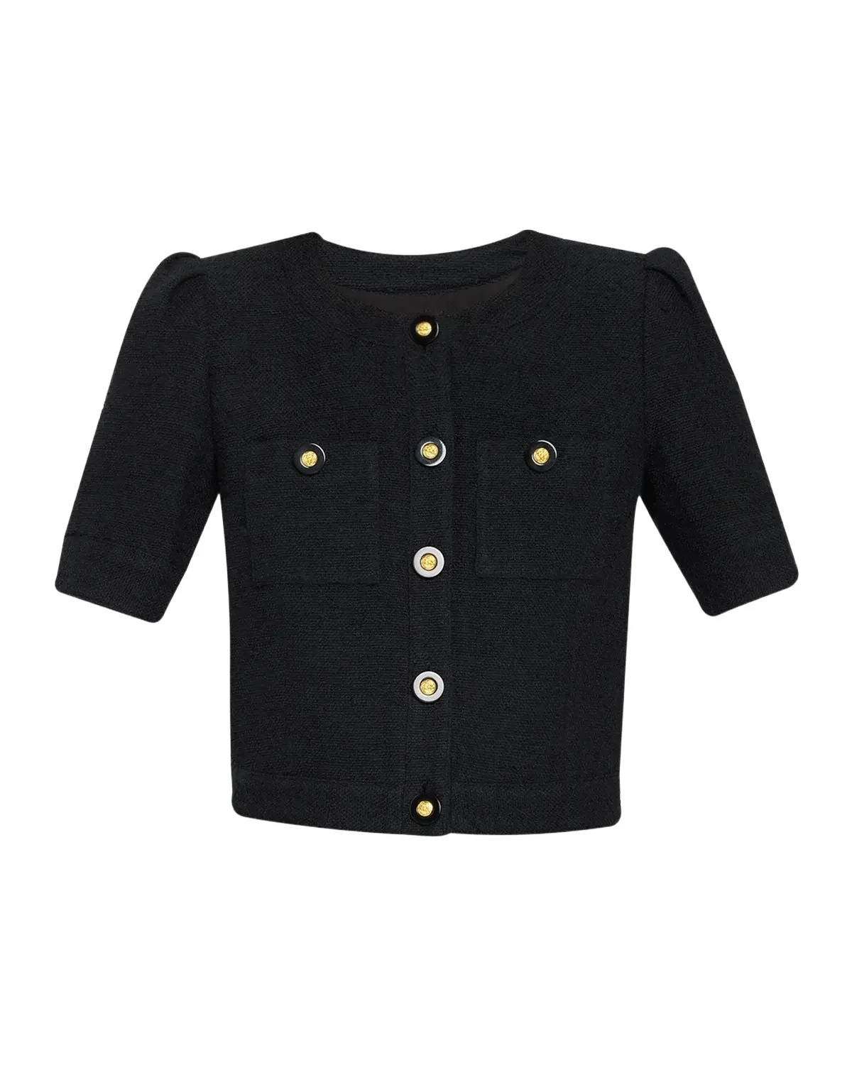 L'Agence Allegra Tweed Short-Sleeve Top