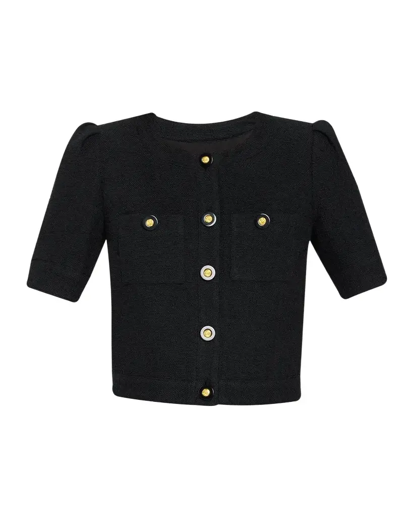 L'Agence Allegra Tweed Short-Sleeve Top