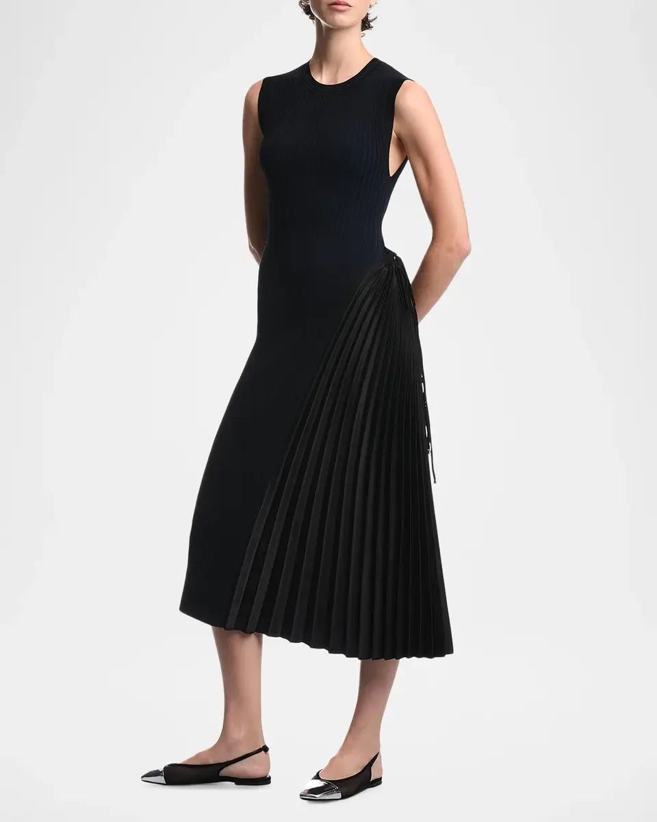 Emporio Armani Pleated-Inset Rib Knit Midi Dress | Thumbnail 2 Emporio Armani Pleated-Inset Rib Knit Midi Dress | Thumbnail 2