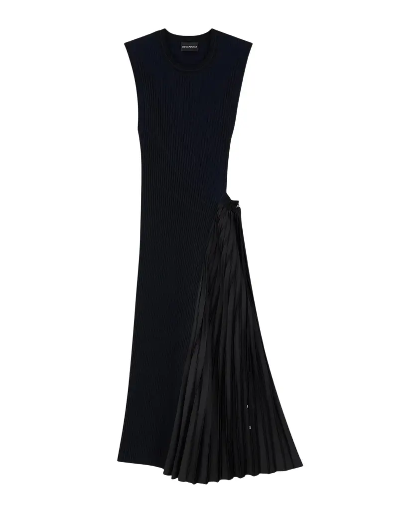 Emporio Armani Pleated-Inset Rib Knit Midi Dress | Image 1 Emporio Armani Pleated-Inset Rib Knit Midi Dress | Image 1