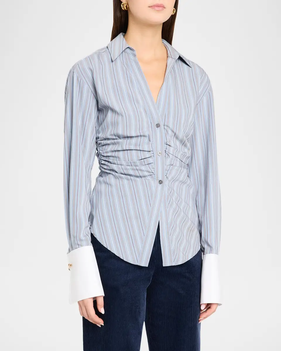 Veronica Beard Devra Striped Button-Front Shirt | Thumbnail 4 Veronica Beard Devra Striped Button-Front Shirt | Thumbnail 4