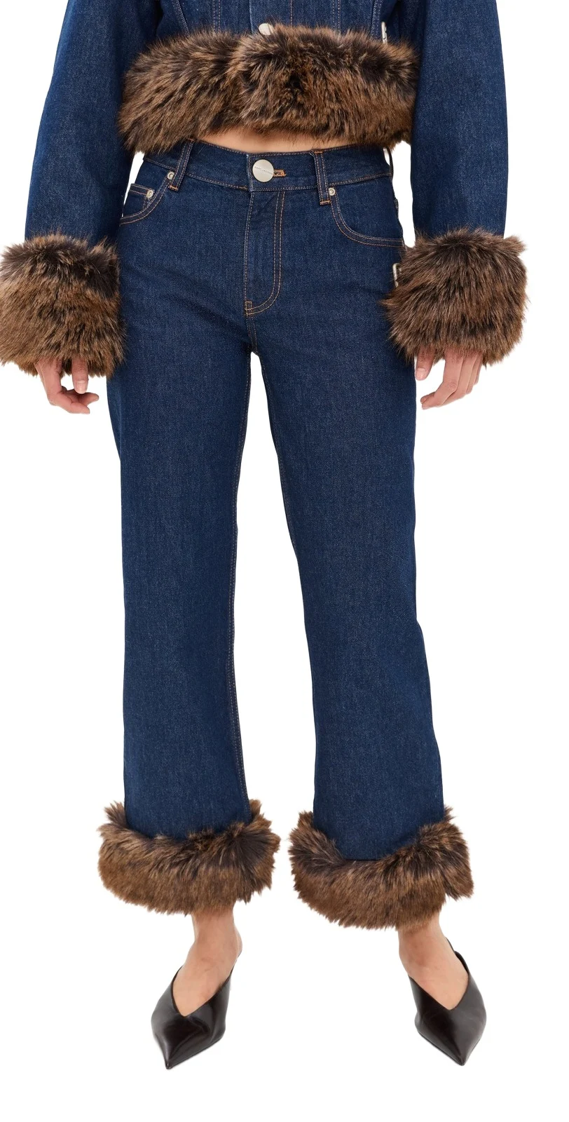 Faux Fur Cropped Jeans