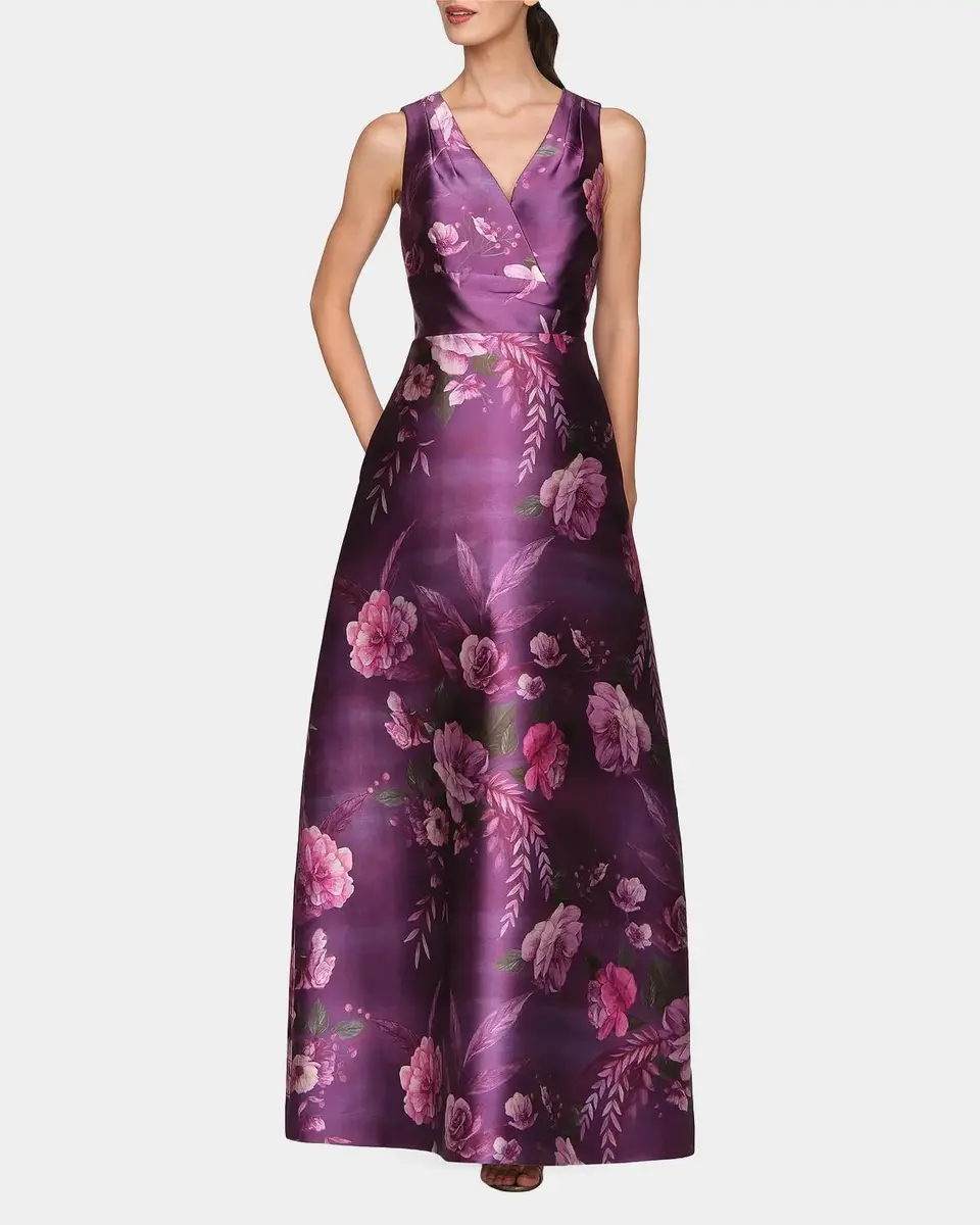 Kay Unger New York Rosalind Floral V-Neck Gown | Thumbnail 2