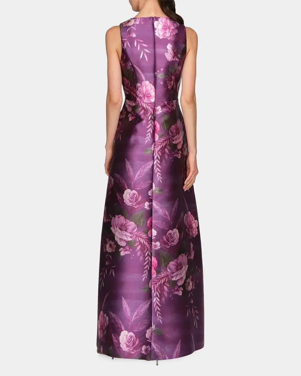 Kay Unger New York Rosalind Floral V-Neck Gown | Thumbnail 3