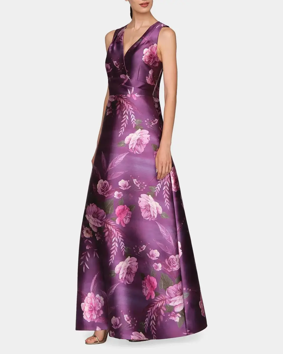 Kay Unger New York Rosalind Floral V-Neck Gown | Thumbnail 4