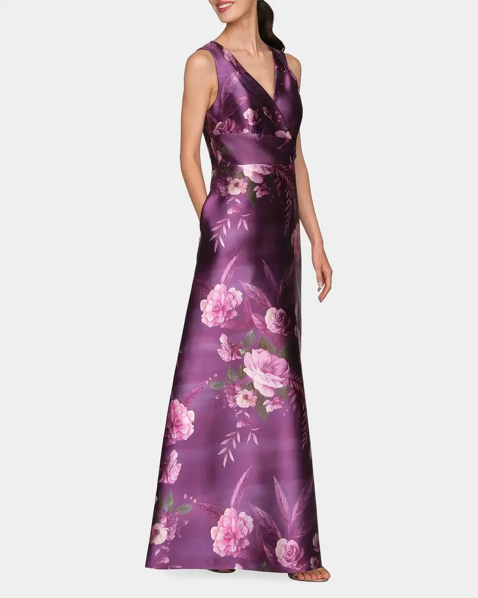 Kay Unger New York Rosalind Floral V-Neck Gown | Thumbnail 6
