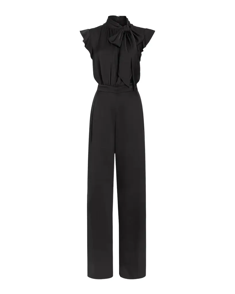 Ramy Brook Irene Satin Tieneck Draped Jumpsuit