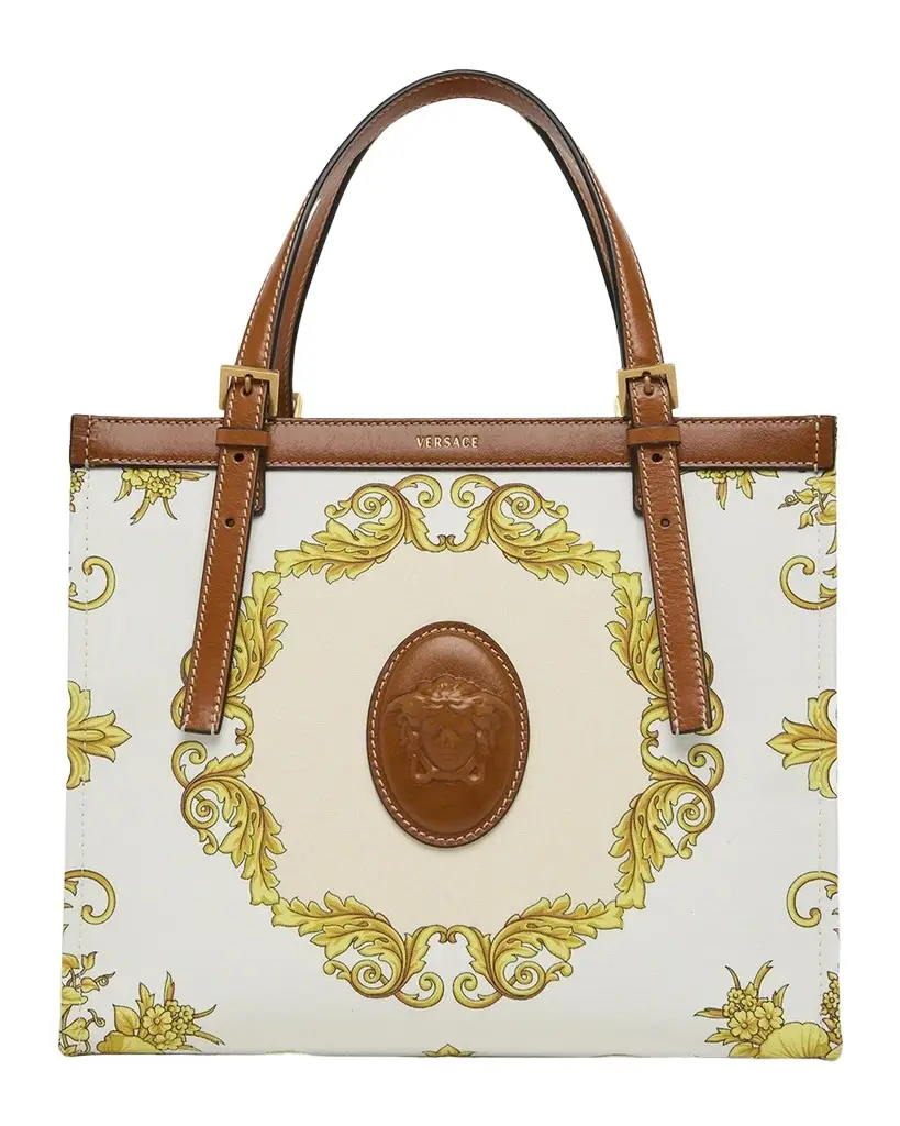 Versace Rivière Small Printed Cotton Canvas Book Tote Bag | Image 1 Versace Rivière Small Printed Cotton Canvas Book Tote Bag | Image 1