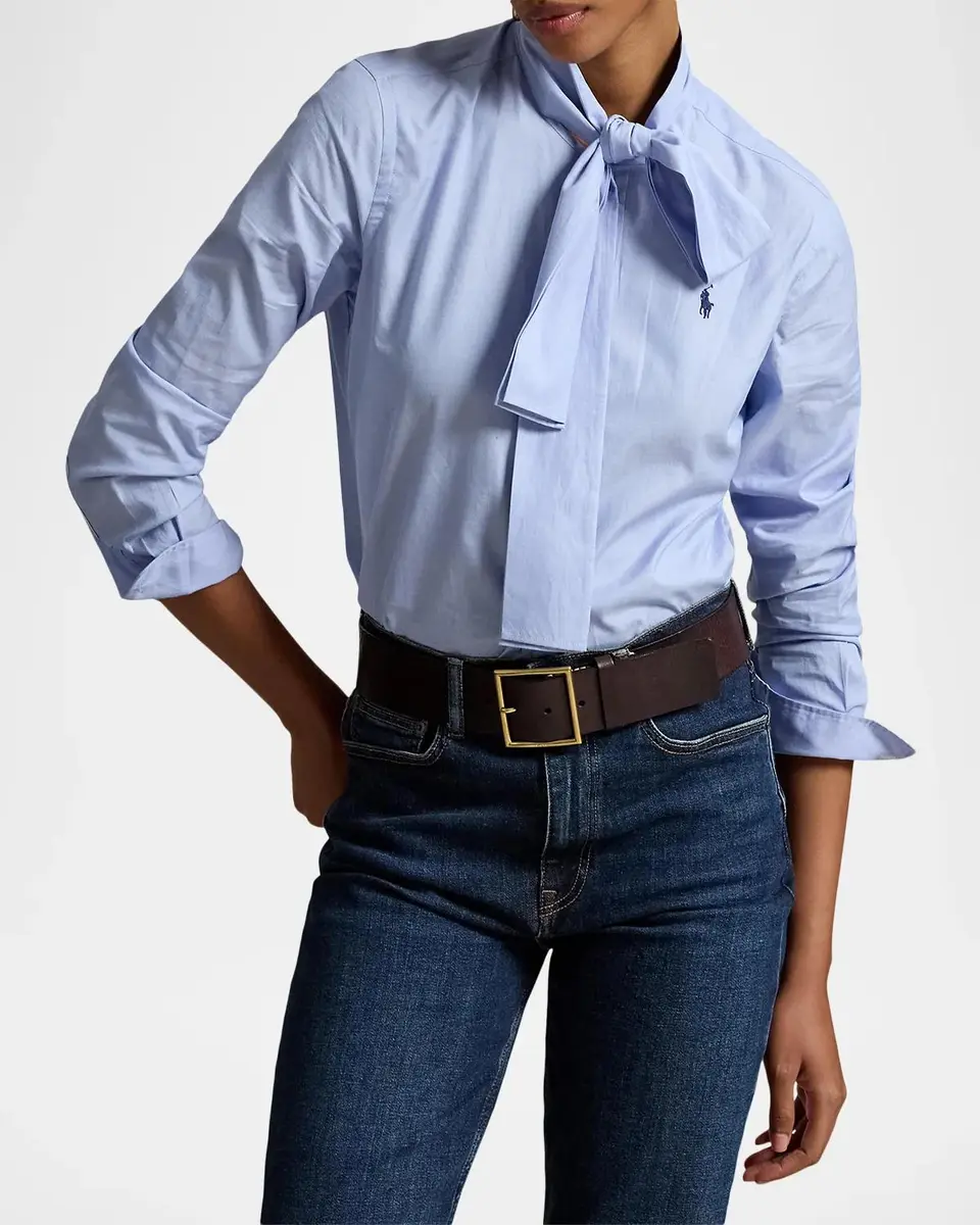 Polo Ralph Lauren Slim-Fit Cotton Tie-Neck Shirt | Thumbnail 4 Polo Ralph Lauren Slim-Fit Cotton Tie-Neck Shirt | Thumbnail 4