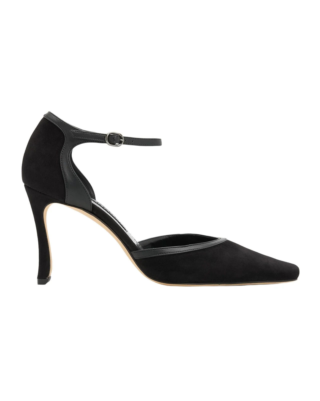 Manolo Blahnik 90mm Verdusan Mixed Leather Ankle-Strap Sandals