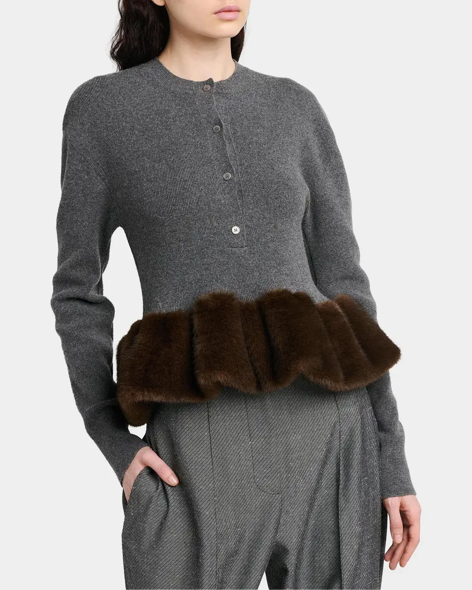 Stella McCartney Faux Fur Trim Wool Crewneck Sweater | Thumbnail 3 Stella McCartney Faux Fur Trim Wool Crewneck Sweater | Thumbnail 3