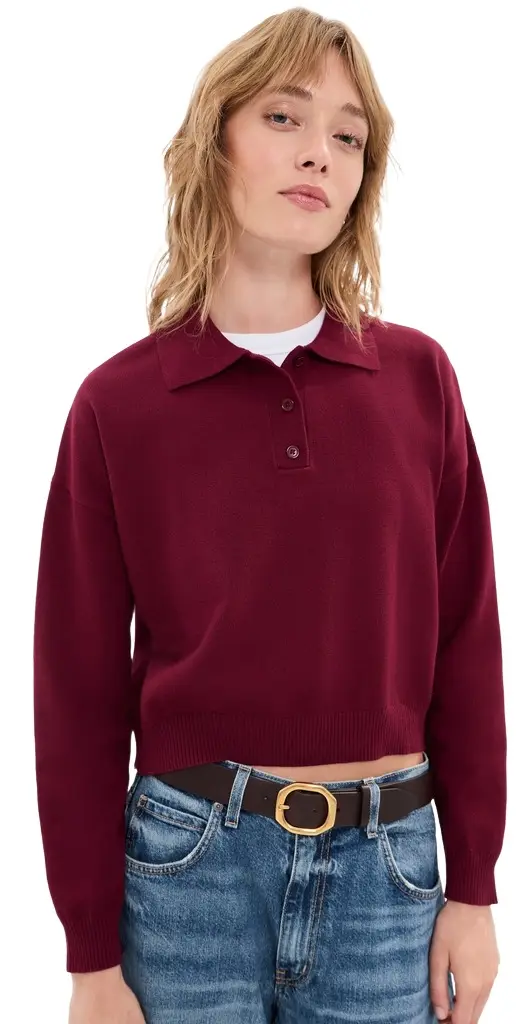 LE BOP Zadie Polo Shirt Burgundy | Image 1 LE BOP Zadie Polo Shirt Burgundy | Image 1