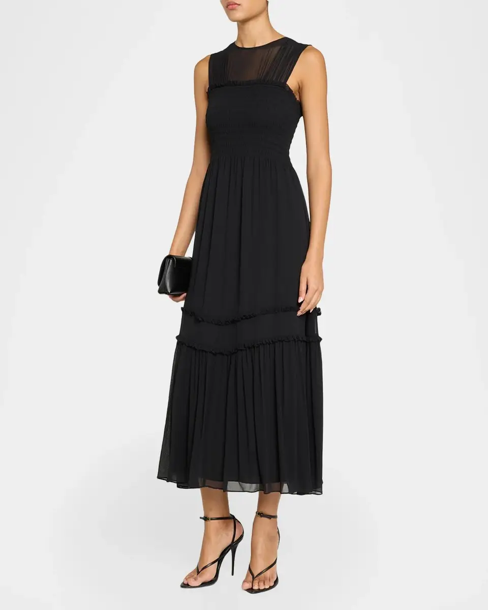 Ramy Brook Mila Smocked Silk Midi Dress | Thumbnail 4 Ramy Brook Mila Smocked Silk Midi Dress | Thumbnail 4