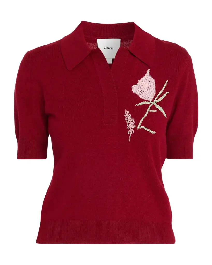 Aknvas Ailey Embroidered Wool-Cashmere Polo Sweater | Image 1 Aknvas Ailey Embroidered Wool-Cashmere Polo Sweater | Image 1