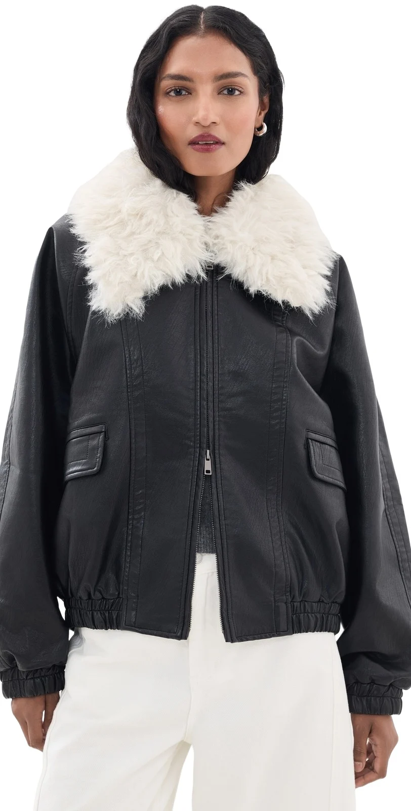 Rioni Faux Fur Collar Bomber Jacket