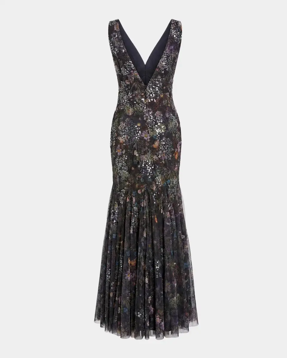 Mac Duggal Sequin Floral-Print Mesh Mermaid Gown | Thumbnail 5 Mac Duggal Sequin Floral-Print Mesh Mermaid Gown | Thumbnail 5